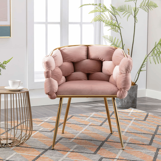 Poltrona auxiliar 58x59x69 cm - Moderna, com estrutura metálica e estofo elegante, para o quarto e a sala - Rosa