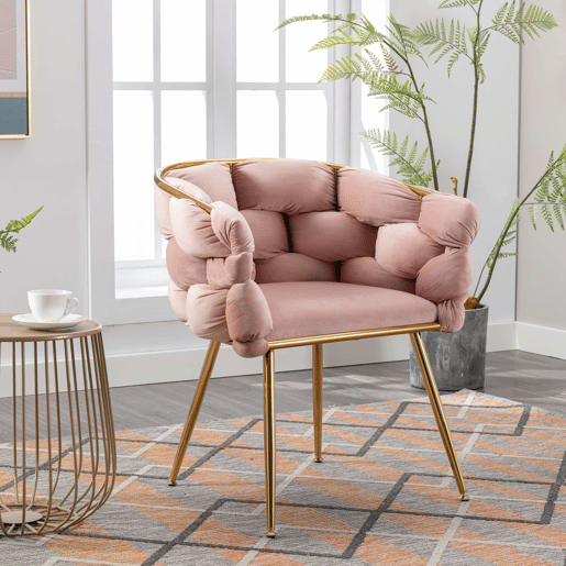 Poltrona auxiliar 58x59x69 cm - Moderna, com estrutura metálica e estofo elegante, para o quarto e a sala - Rosa