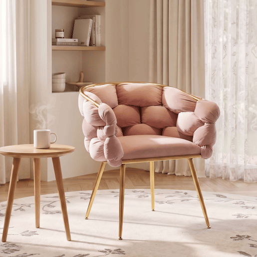 Poltrona auxiliar 58x59x69 cm - Moderna, com estrutura metálica e estofo elegante, para o quarto e a sala - Rosa