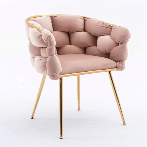 Poltrona auxiliar 58x59x69 cm - Moderna, com estrutura metálica e estofo elegante, para o quarto e a sala - Rosa