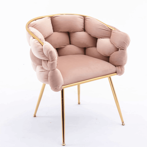 Poltrona auxiliar 58x59x69 cm - Moderna, com estrutura metálica e estofo elegante, para o quarto e a sala - Rosa