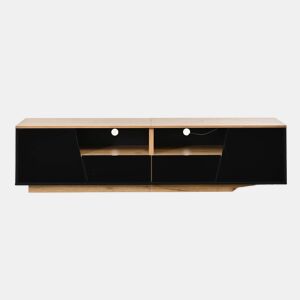 Móvel de TV 180 x 40 x 46 cm - 2 gavetas e 2 armários, LED, alto brilho, lowboard, adequado para 75 polegadas - preto + madeira