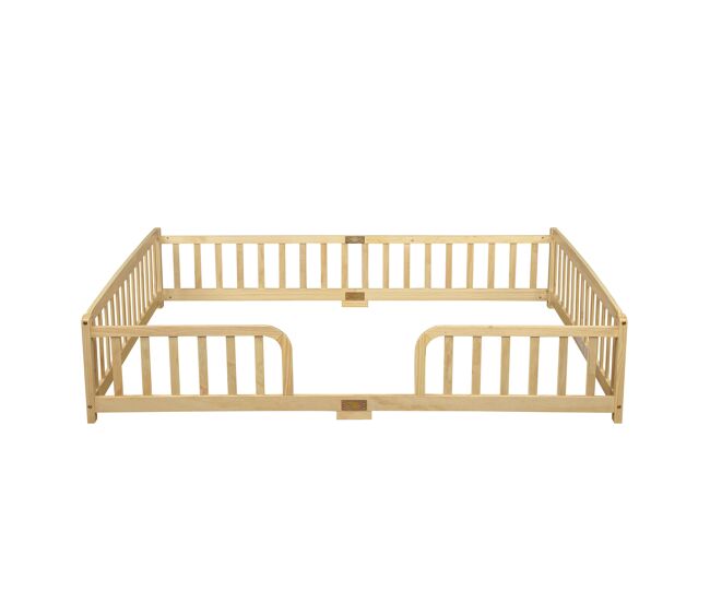 Cama montessori 140x200 cm - con barandillas de seguridad y entrada central de madera de pino - natural
