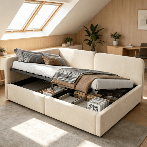 Cama estofada 140x200 cm - com arrumação hidráulica, cabeceira alta, encosto intercambiável, sofá-cama em veludo - Bege Cama estofada 140x200 cm - com arrumação hidráulica, cabeceira alta, encosto intercambiável, sofá-cama em veludo - Bege
