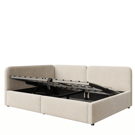 Cama estofada 140x200 cm - com arrumação hidráulica, cabeceira alta, encosto intercambiável, sofá-cama em veludo - Bege Cama estofada 140x200 cm - com arrumação hidráulica, cabeceira alta, encosto intercambiável, sofá-cama em veludo - Bege