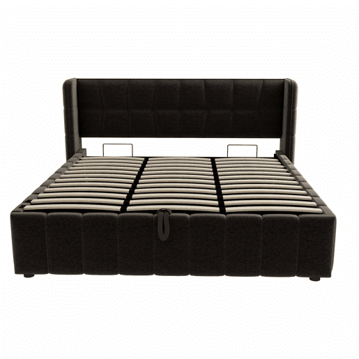 Cama estofada 180x200 cm - de casal com base de colchão, cabeceira e arrumação hidráulica-pneumática - Cinza Cama estofada 180x200 cm - de casal com base de colchão, cabeceira e arrumação hidráulica-pneumática - Cinza