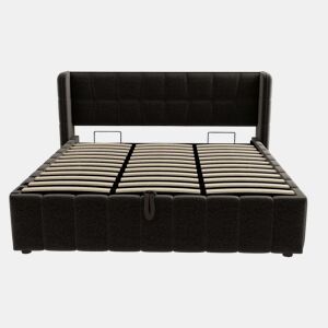 Cama estofada 180x200 cm - de casal com base de colchão, cabeceira e arrumação hidráulica-pneumática - Cinza
