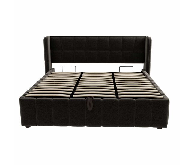 Cama tapizada 180x200 cm - doble con somier, cabecero y almacenamiento hidráulico neumático - gris