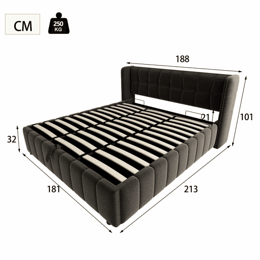 Cama estofada 180x200 cm - de casal com base de colchão, cabeceira e arrumação hidráulica-pneumática - Cinza Cama estofada 180x200 cm - de casal com base de colchão, cabeceira e arrumação hidráulica-pneumática - Cinza