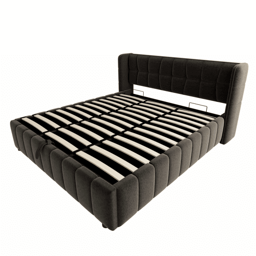 Cama estofada 180x200 cm - de casal com base de colchão, cabeceira e arrumação hidráulica-pneumática - Cinza Cama estofada 180x200 cm - de casal com base de colchão, cabeceira e arrumação hidráulica-pneumática - Cinza
