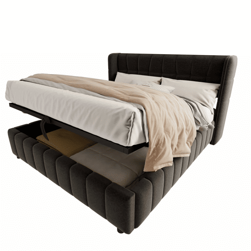 Cama estofada 180x200 cm - de casal com base de colchão, cabeceira e arrumação hidráulica-pneumática - Cinza Cama estofada 180x200 cm - de casal com base de colchão, cabeceira e arrumação hidráulica-pneumática - Cinza