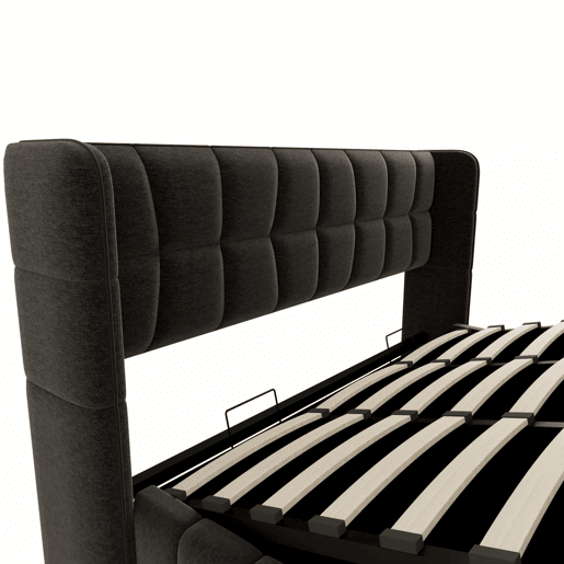 Cama estofada 180x200 cm - de casal com base de colchão, cabeceira e arrumação hidráulica-pneumática - Cinza Cama estofada 180x200 cm - de casal com base de colchão, cabeceira e arrumação hidráulica-pneumática - Cinza