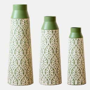 Conjunto de vasos de chão metálicos 61,55143,5 cm - Decoração retro com ornamentos, não impermeável, para flores secas e ervas da pampa - Verde