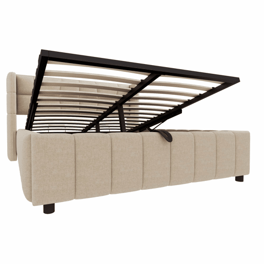 Cama estofada 140x200 cm - com encosto, arrumação hidráulica-pneumática, estrutura em linho - Bege