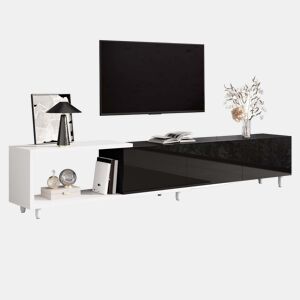 Móvel de TV extensível - 3 portas de alto brilho, pés metálicos, dobradiças silenciosas, design moderno, espaço de arrumação - preto, branco