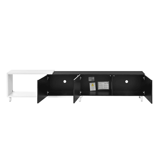 Móvel de TV extensível - 3 portas de alto brilho, pés metálicos, dobradiças silenciosas, design moderno, espaço de arrumação - preto, branco