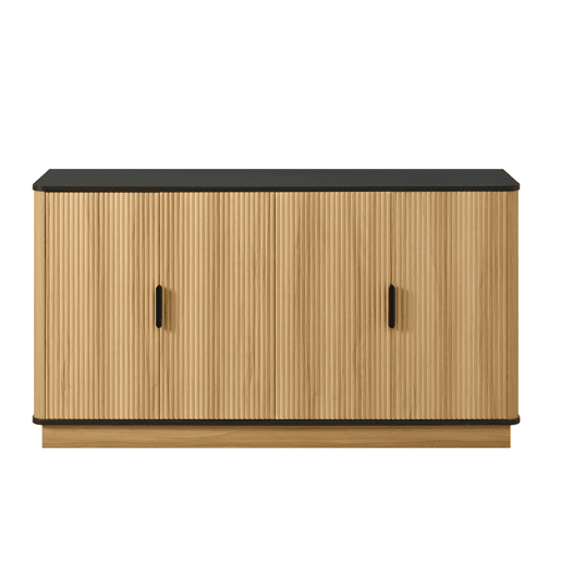Aparador de 4 portas - relevo canelado vertical, estilo madeira, armário para sala de estar, corredor e sala de jantar, grande capacidade de arrumação - natural Aparador de 4 portas - relevo canelado vertical, estilo madeira, armário para sala de estar, corredor e sala de jantar, grande capacidade de arrumação - natural