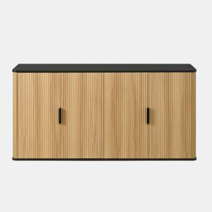 Aparador de 4 portas - relevo canelado vertical, estilo madeira, armário para sala de estar, corredor e sala de jantar, grande capacidade de arrumação - natural