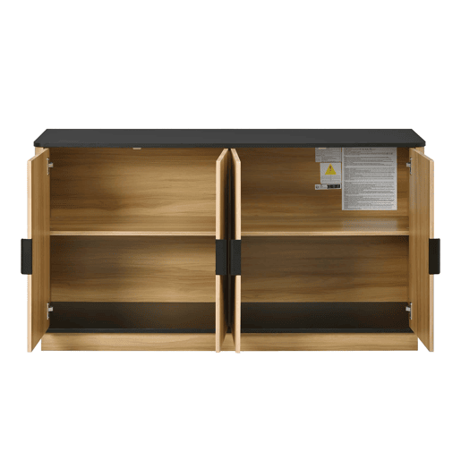 Aparador de 4 portas - relevo canelado vertical, estilo madeira, armário para sala de estar, corredor e sala de jantar, grande capacidade de arrumação - natural Aparador de 4 portas - relevo canelado vertical, estilo madeira, armário para sala de estar, corredor e sala de jantar, grande capacidade de arrumação - natural