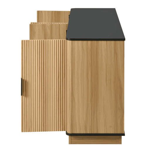 Aparador de 4 portas - relevo canelado vertical, estilo madeira, armário para sala de estar, corredor e sala de jantar, grande capacidade de arrumação - natural Aparador de 4 portas - relevo canelado vertical, estilo madeira, armário para sala de estar, corredor e sala de jantar, grande capacidade de arrumação - natural