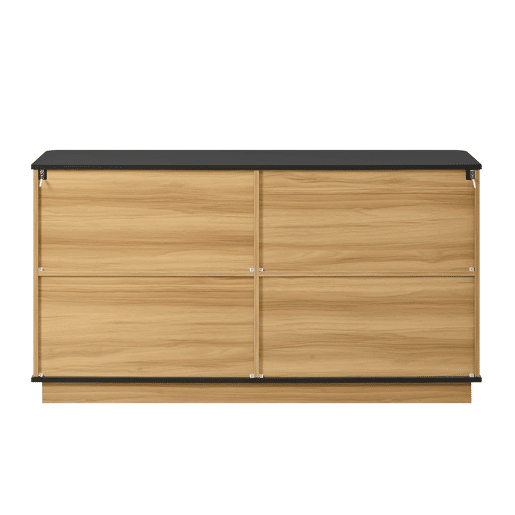 Aparador de 4 portas - relevo canelado vertical, estilo madeira, armário para sala de estar, corredor e sala de jantar, grande capacidade de arrumação - natural Aparador de 4 portas - relevo canelado vertical, estilo madeira, armário para sala de estar, corredor e sala de jantar, grande capacidade de arrumação - natural
