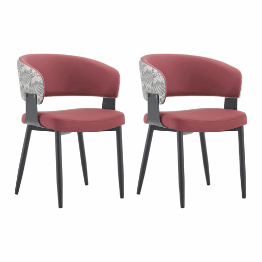 Cadeiras de jantar (2 unidades) u2013 estilo Mid-Century moderno, cadeiras retro com braços arredondados e encosto estampado, estofadas em couro sintético u2013 vermelho