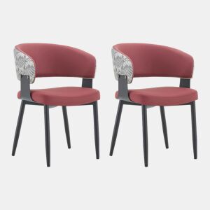 Cadeiras de jantar (2 unidades) u2013 estilo Mid-Century moderno, cadeiras retro com braços arredondados e encosto estampado, estofadas em couro sintético u2013 vermelho