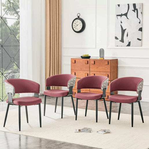 Cadeiras de jantar (2 unidades) u2013 estilo Mid-Century moderno, cadeiras retro com braços arredondados e encosto estampado, estofadas em couro sintético u2013 vermelho