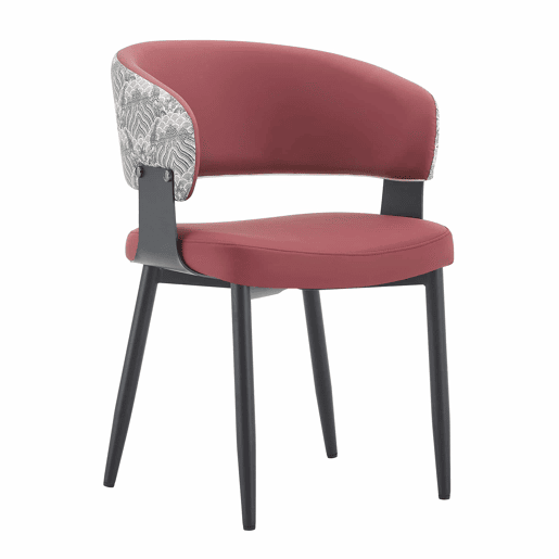 Cadeiras de jantar (2 unidades) u2013 estilo Mid-Century moderno, cadeiras retro com braços arredondados e encosto estampado, estofadas em couro sintético u2013 vermelho
