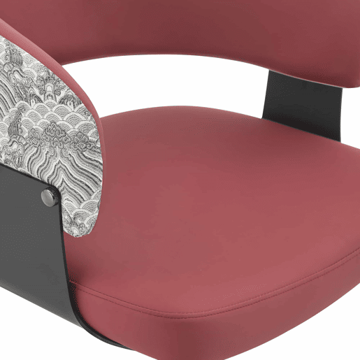Cadeiras de jantar (2 unidades) u2013 estilo Mid-Century moderno, cadeiras retro com braços arredondados e encosto estampado, estofadas em couro sintético u2013 vermelho
