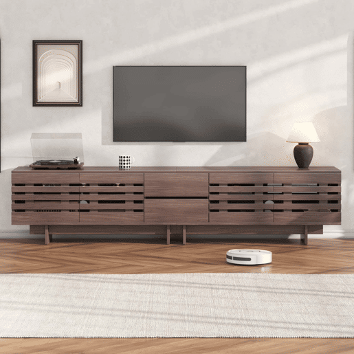 Móvel de TV moderno 200 x 39,5 x 55 cm u2013 para televisores até 80 polegadas, 4 portas basculantes, 2 gavetas, 6 compartimentos de arrumação, sala de estar e quarto u2013 cor de nogueira