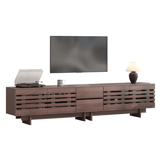 Móvel de TV moderno 200 x 39,5 x 55 cm u2013 para televisores até 80 polegadas, 4 portas basculantes, 2 gavetas, 6 compartimentos de arrumação, sala de estar e quarto u2013 cor de nogueira