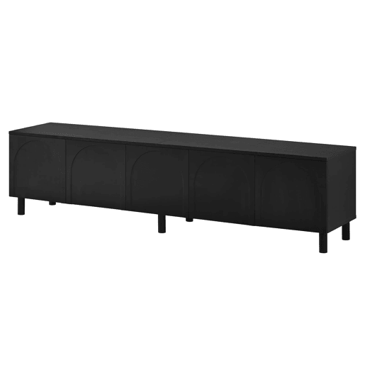 Móvel baixo para televisão - 5 portas, pés metálicos, PB e MDF, design moderno - Preto