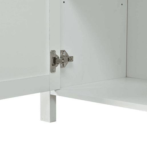 Aparador moderno 140 x 40 x 78 cm - 4 portas, puxadores redondos pretos, 2 compartimentos, MDF - branco Aparador moderno 140 x 40 x 78 cm - 4 portas, puxadores redondos pretos, 2 compartimentos, MDF - branco