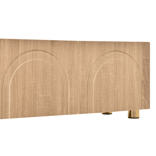 Móvel de TV tipo lowboard sem dimensões específicas - 4 portas, relevo arqueado, pés metálicos, moderno - Natural e branco Móvel de TV tipo lowboard sem dimensões específicas - 4 portas, relevo arqueado, pés metálicos, moderno - Natural e branco