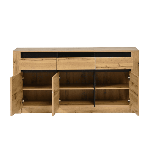 Aparador ondulado 135×35×70 cm - 9 compartimentos, 3 gavetas, armário moderno para sala de estar - madeira natural Aparador ondulado 135×35×70 cm - 9 compartimentos, 3 gavetas, armário moderno para sala de estar - madeira natural
