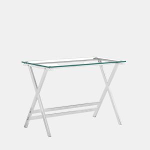 Secretária de vidro - mesa de computador com vidro temperado transparente e bordas arredondadas, mesa auxiliar para sofá - transparente