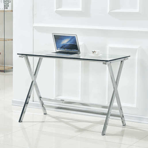 Secretária de vidro - mesa de computador com vidro temperado transparente e bordas arredondadas, mesa auxiliar para sofá - transparente Secretária de vidro - mesa de computador com vidro temperado transparente e bordas arredondadas, mesa auxiliar para sofá - transparente