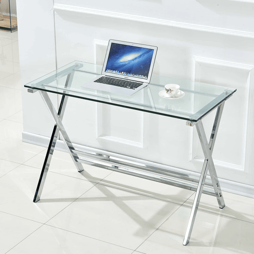Secretária de vidro - mesa de computador com vidro temperado transparente e bordas arredondadas, mesa auxiliar para sofá - transparente Secretária de vidro - mesa de computador com vidro temperado transparente e bordas arredondadas, mesa auxiliar para sofá - transparente