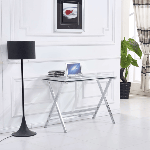 Secretária de vidro - mesa de computador com vidro temperado transparente e bordas arredondadas, mesa auxiliar para sofá - transparente Secretária de vidro - mesa de computador com vidro temperado transparente e bordas arredondadas, mesa auxiliar para sofá - transparente