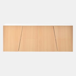 Aparador de sala de estar - tamanho não especificado - design com ranhuras geométricas, 4 portas, 2 compartimentos separados, prateleiras com altura ajustável - NaturalBranco