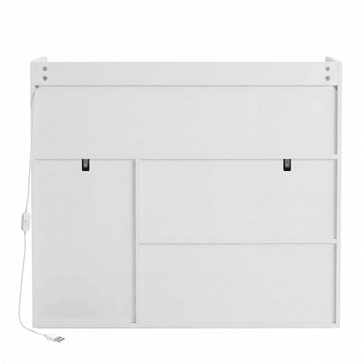 Armário para sapatos 105 x 90,5 x 35 cm u2013 com iluminação LED, 3 portas, design ondulado, prateleira aberta e prateleiras ajustáveis u2013 Branco + Natural Armário para sapatos 105 x 90,5 x 35 cm u2013 com iluminação LED, 3 portas, design ondulado, prateleira aberta e prateleiras ajustáveis u2013 Branco + Natural