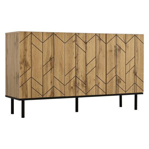 Aparador 120 x 35 x 70 cm - 3 portas, design ondulado, pés metálicos, 50 kg - madeira natural Aparador 120 x 35 x 70 cm - 3 portas, design ondulado, pés metálicos, 50 kg - madeira natural