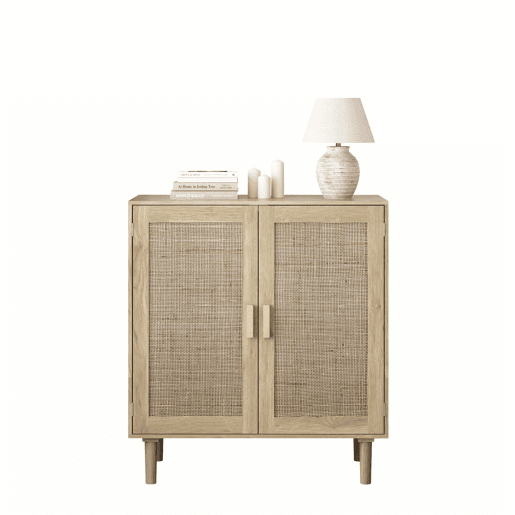 Armário de arrumação com 2 portas, 80 cm - rattan, para sala de estar, sala de jantar, hall de entrada - cor natural