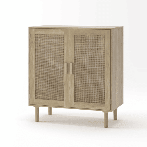 Armário de arrumação com 2 portas, 80 cm - rattan, para sala de estar, sala de jantar, hall de entrada - cor natural