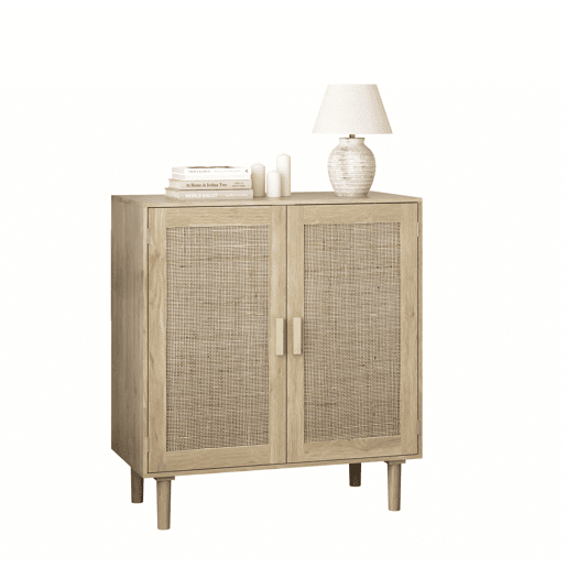 Armário de arrumação com 2 portas, 80 cm - rattan, para sala de estar, sala de jantar, hall de entrada - cor natural