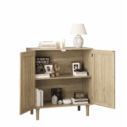 Armário de arrumação com 2 portas, 80 cm - rattan, para sala de estar, sala de jantar, hall de entrada - cor natural