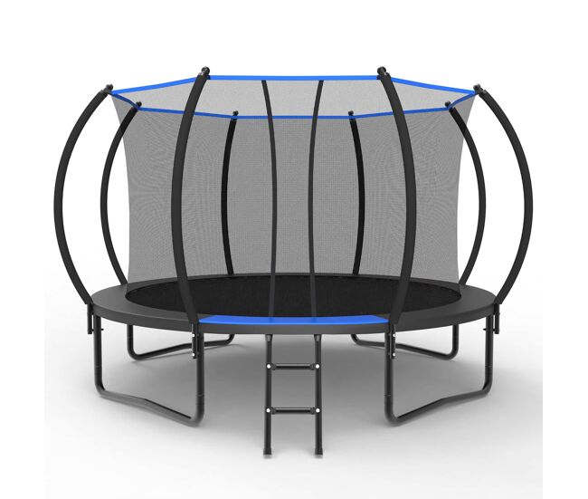 Trampolín redondo 366 cm - con red de seguridad, escalera, certificado en 71-14 y ce para exterior - negro+azul