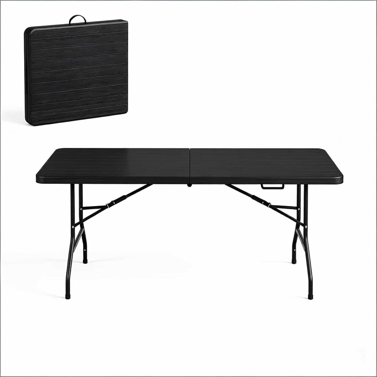 Mesa plegable 180x74x70 cm - diseño moderno con superficie lisa para balcón y comedor - negro