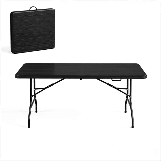 Mesa dobrável 180 x 74 x 70 cm u2014 design moderno com superfície lisa para varanda e sala de jantar u2014 Preto